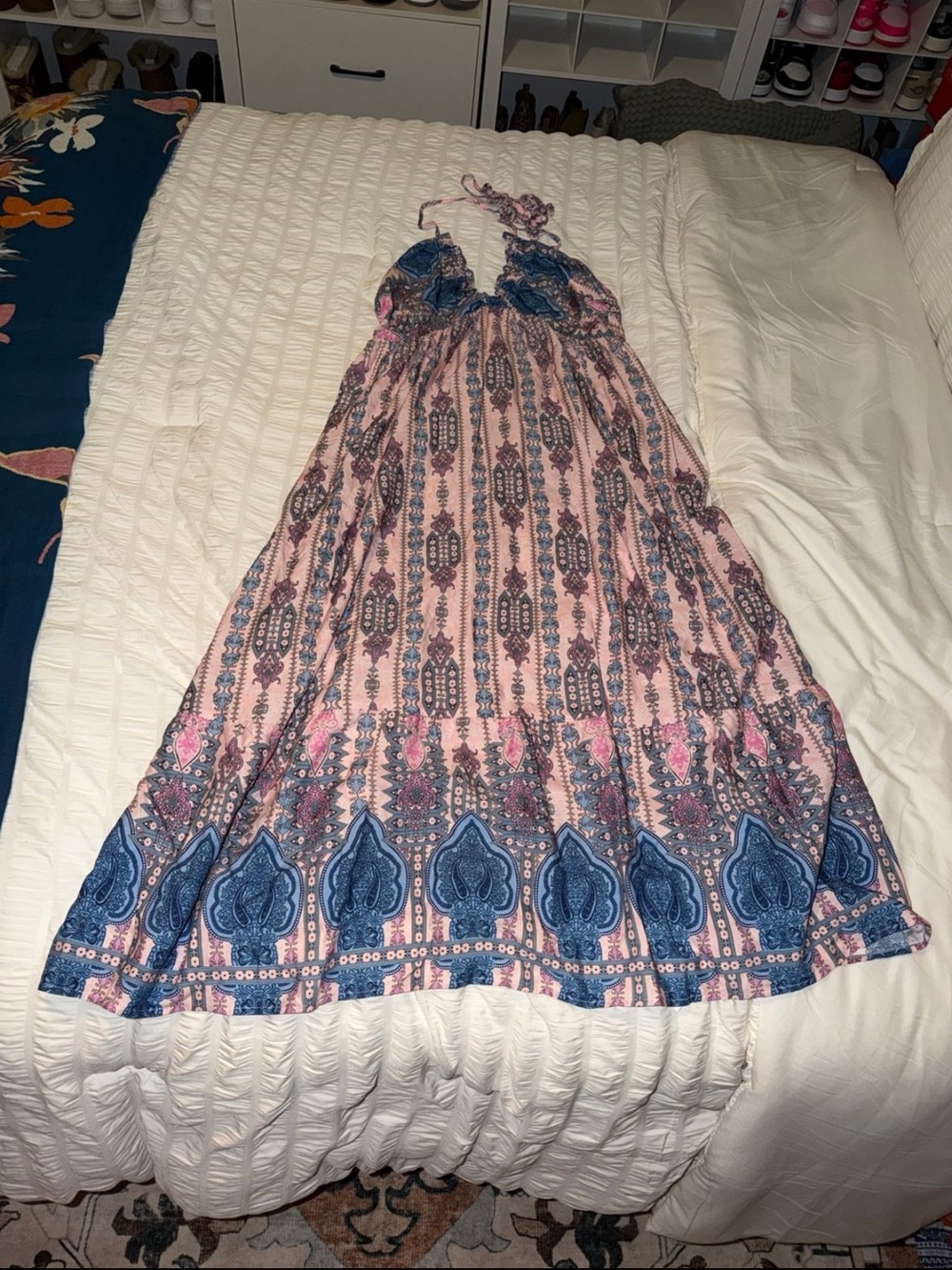 Boho Halter Maxi Dress in Blue and Pink - Picture 6 of 7